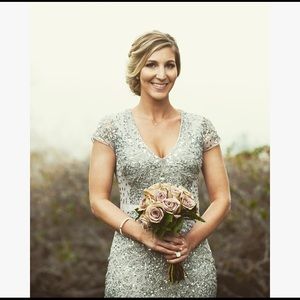 Adrianna Papell Cap-Sleeve Embellished Gown